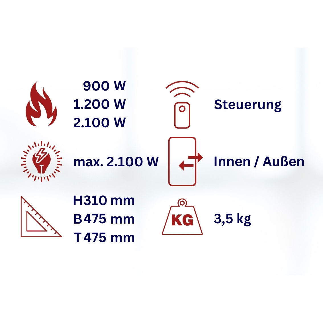 Decken-Heizstrahler Lampen-Design 2.1 kW WDH-210S Technische Daten