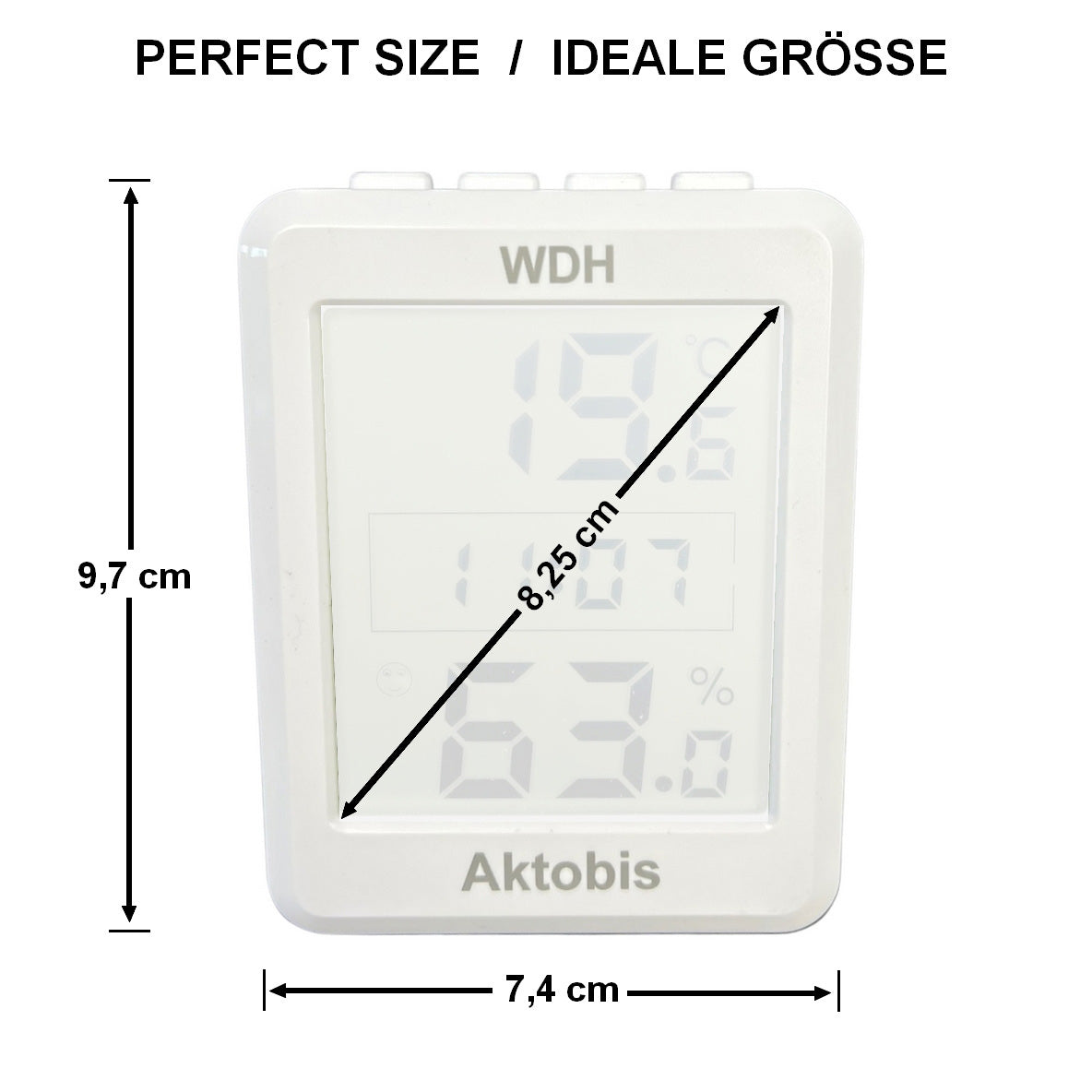 Thermo-Hygrometer mit Uhr WDH-TH205 Masse